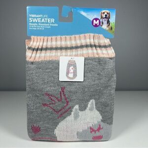 NEW Dog Princess Llama Grey & Pink Knit Sweater. Size Medium.